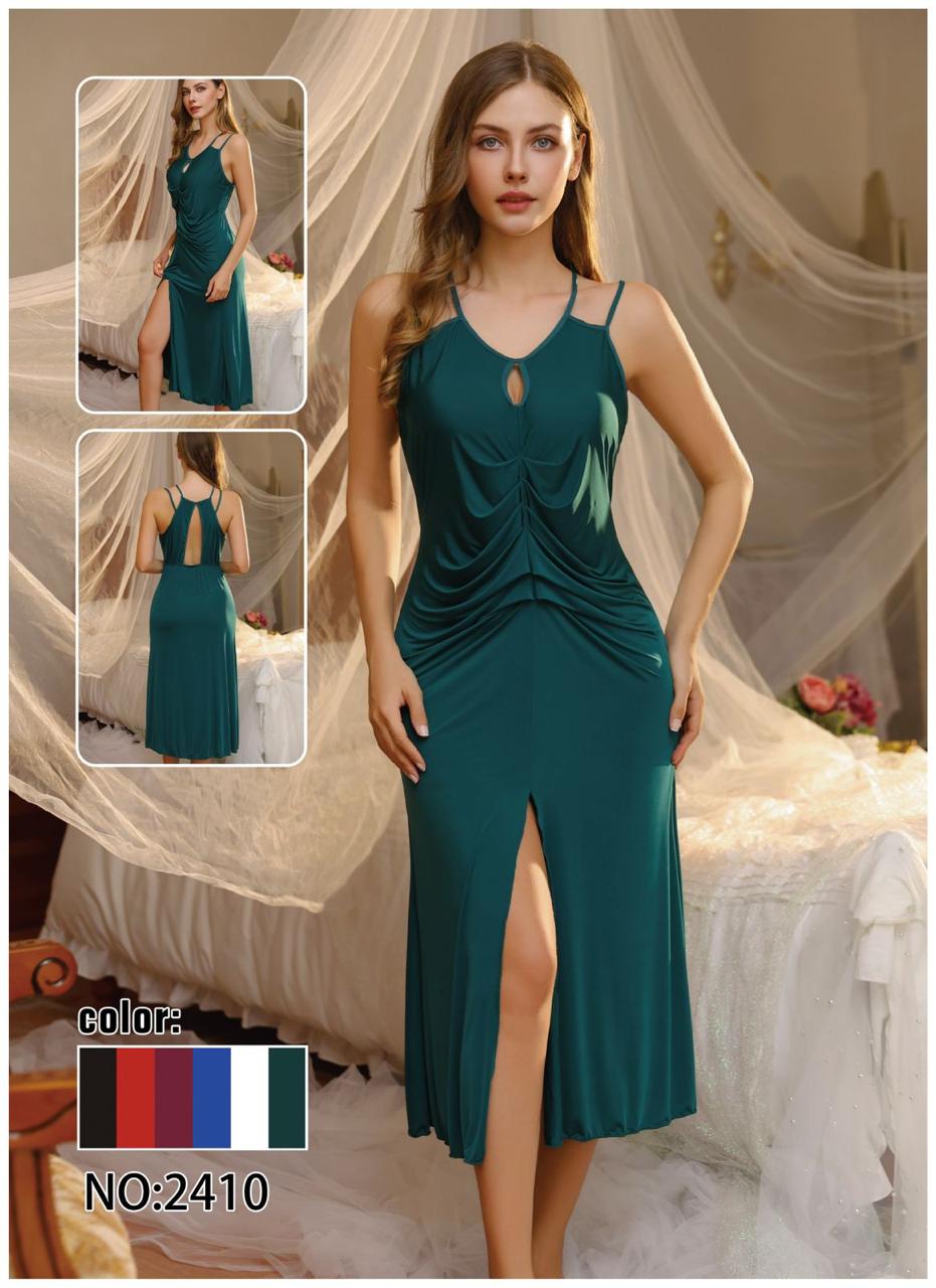 Emerald Satin High-Slit Chemise Nightgown