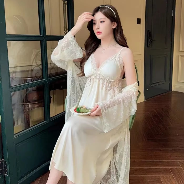 Ethereal Bridal Pink Lingerie Set with Maxi Robe